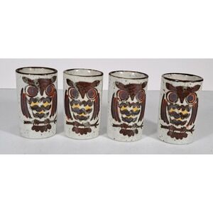 Vintage Otagiri OMC Japan Owl Stoneware Cups Speckled Glazed Set of 4 MCM Brown